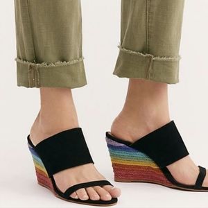Free People Glorietta Rainbow Espadrille Wedges Suede Sandals Black EU 38